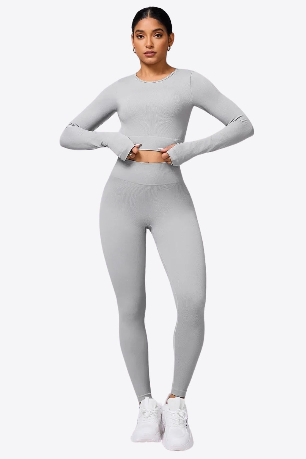 Back Crisscross Round Neck Long Sleeve Top and Leggings Active Set