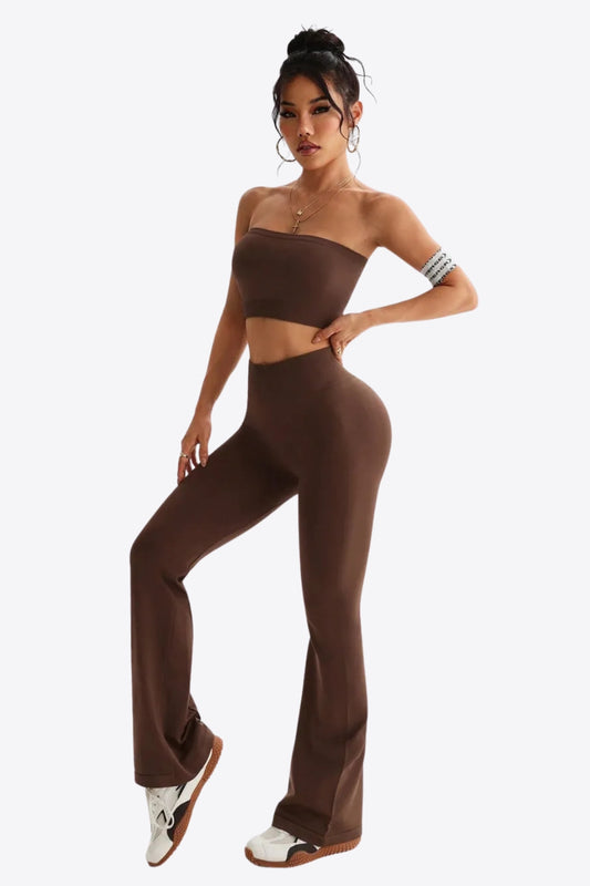 Tube Top and High Waist Flare Pants Active Set
