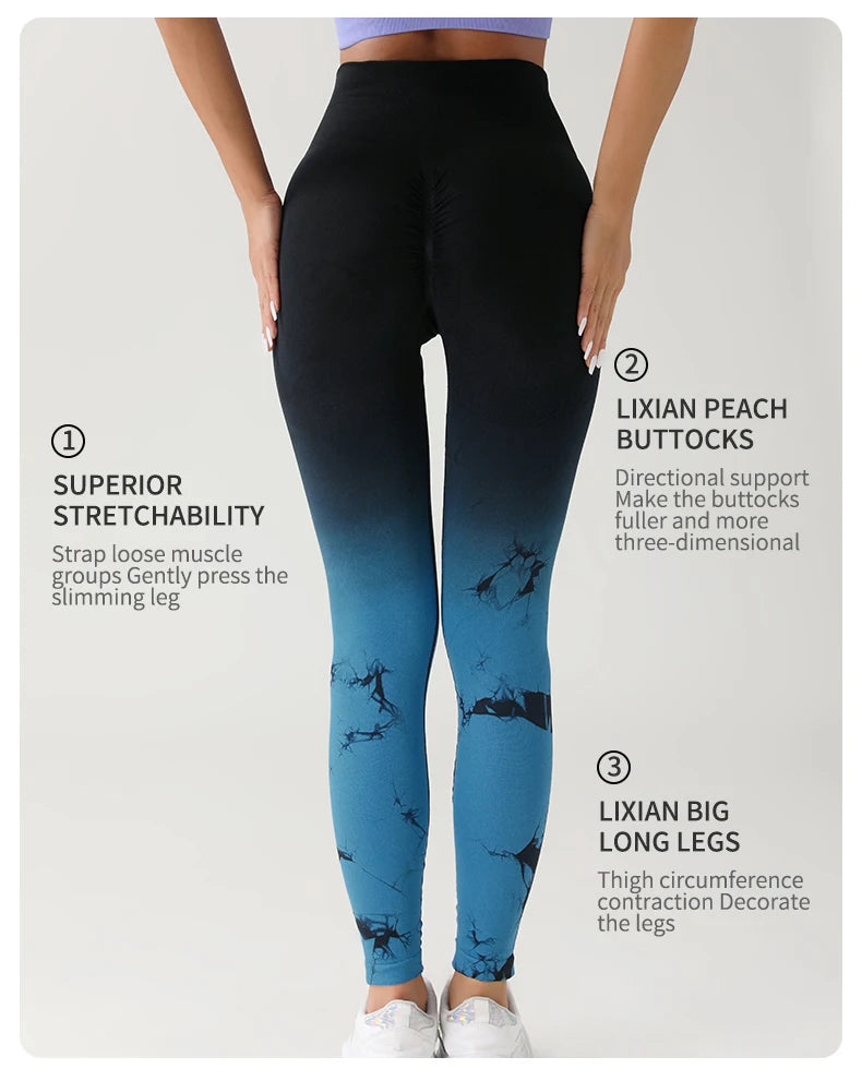 New Tie Dye Yoga Pants Sport Leggings Women Seamless High Waist Push Up Woman Tights Fitness Workout Leggins Gym Clothing