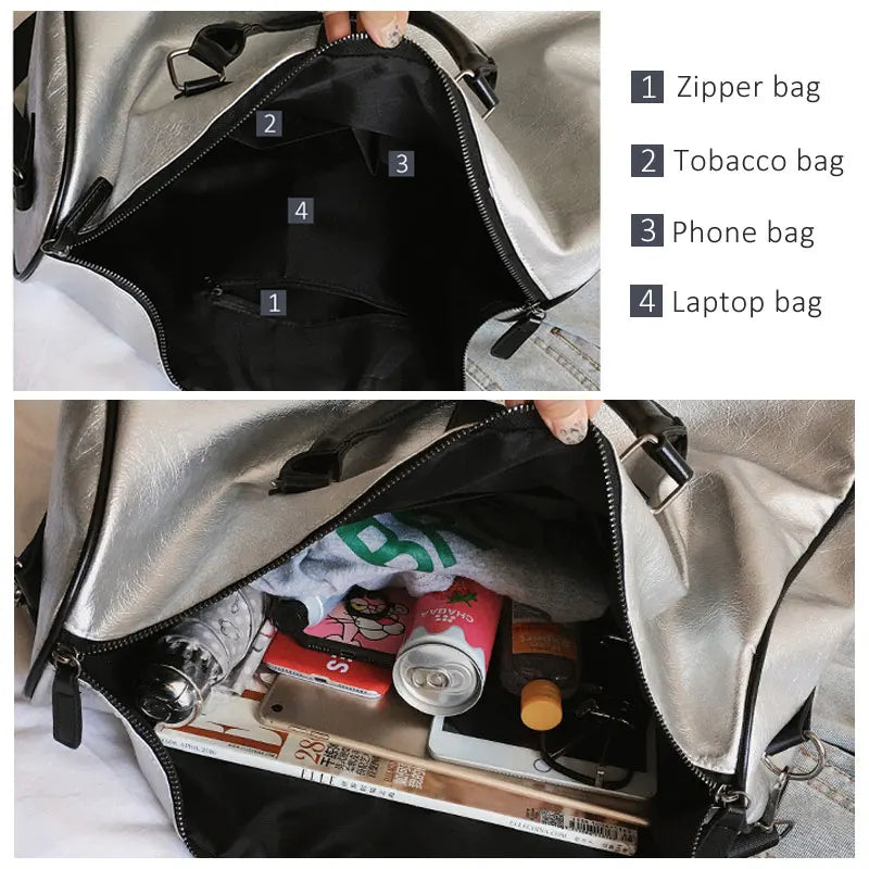 Women Silver Fitness Gym Bag Traveling Bags Glitter Sac De Sport For Men Training Travel Tas Sports Outdoor Gymtas Sporttas xa32