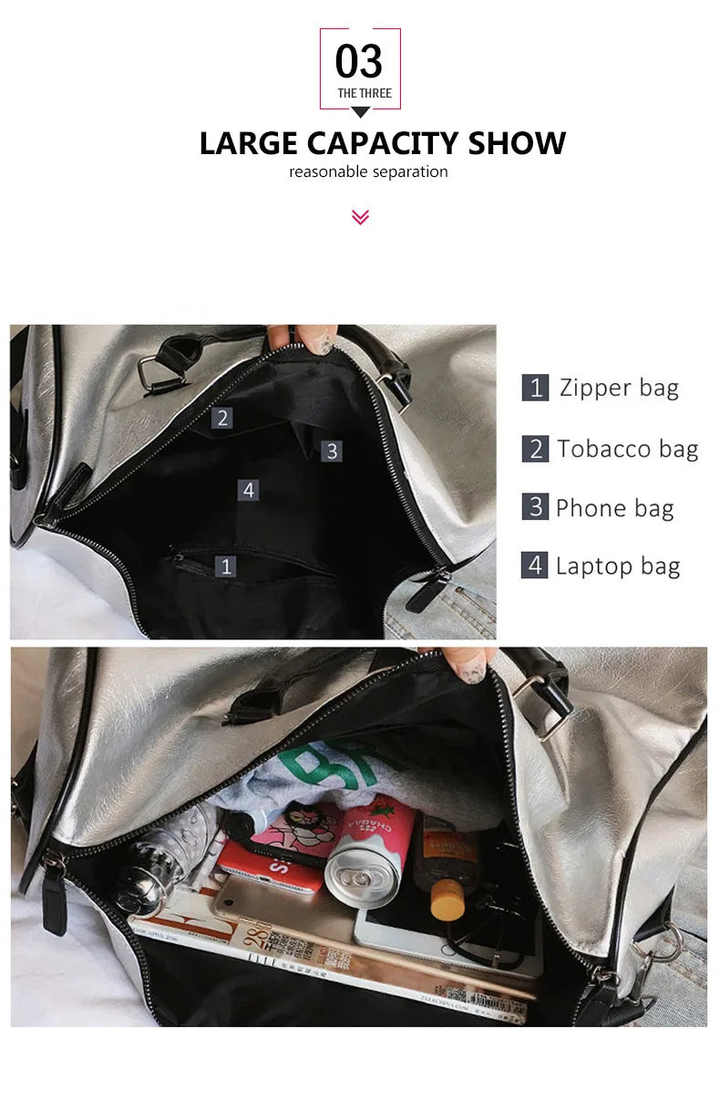 Women Silver Fitness Gym Bag Traveling Bags Glitter Sac De Sport For Men Training Travel Tas Sports Outdoor Gymtas Sporttas xa32