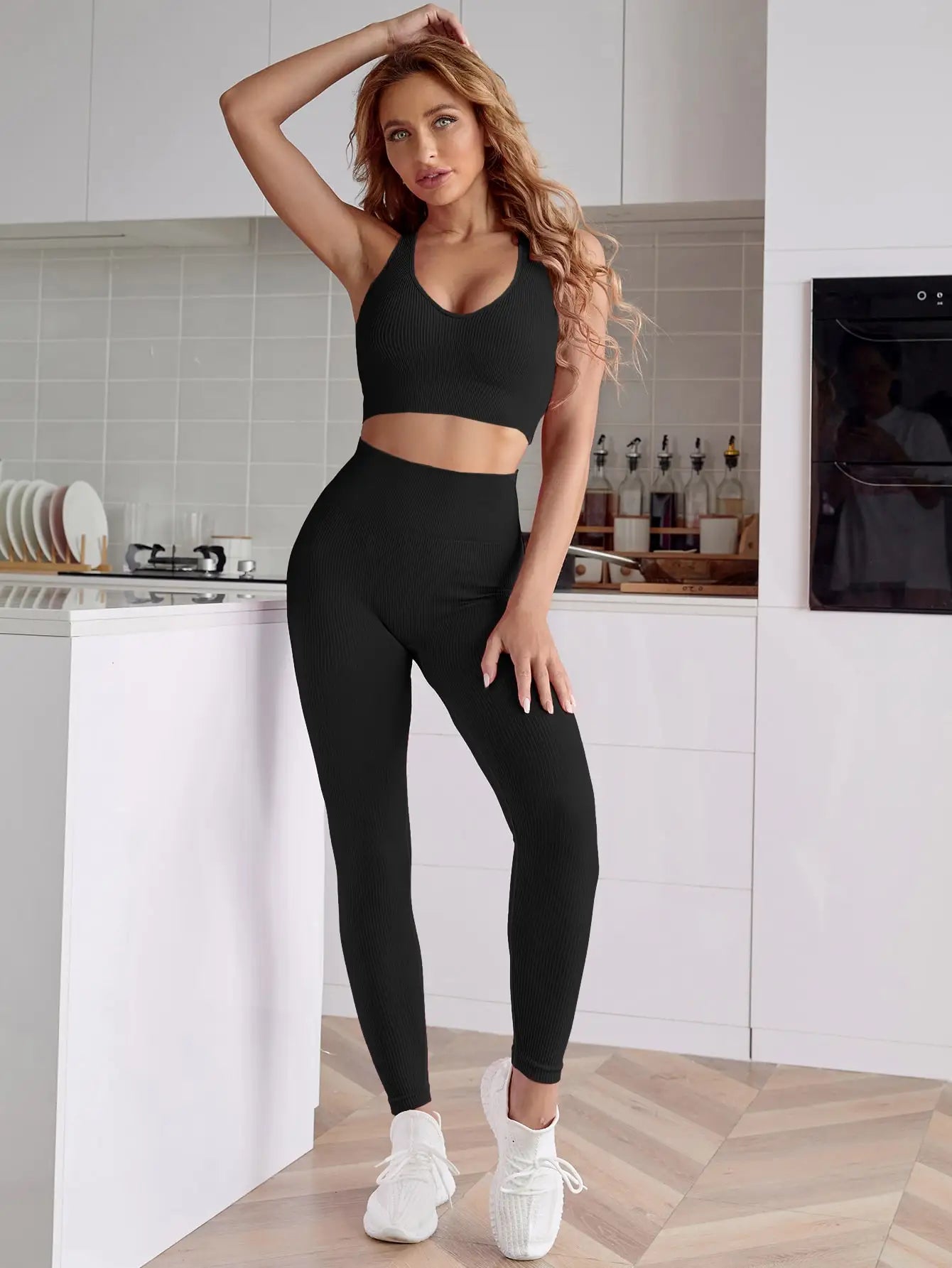 2 Pieces Women's Tracksuit Seamless Yoga Set Workout Sportswear Gym High Waist Leggings Fitness Sports Suits