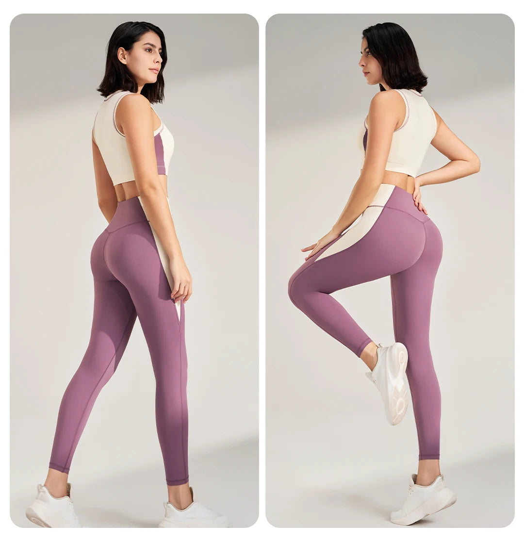 Sports Outdoor Fitness Suit Color Blocking Quick Dry Yoga Clothing Shockproof Bra Yoga Leggings Running Long Pants Female