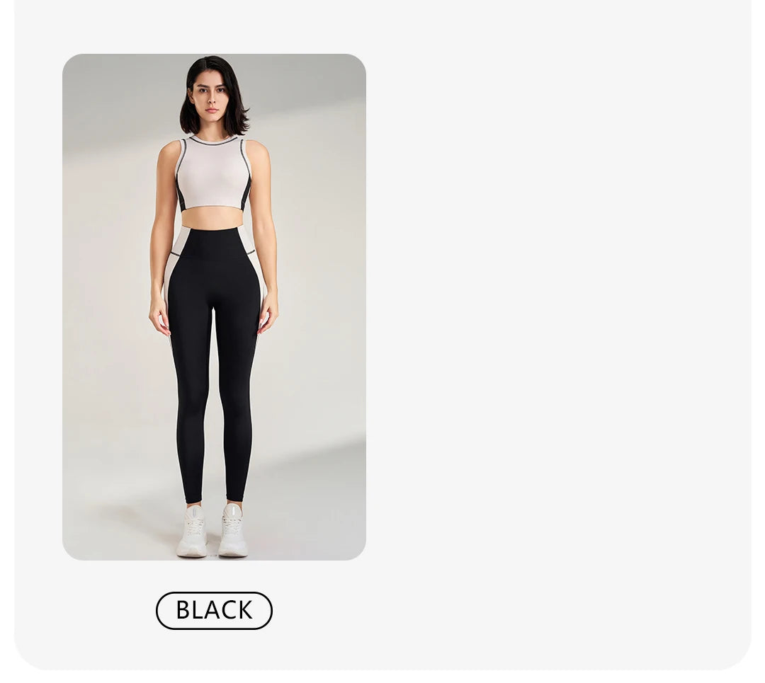 Sports Outdoor Fitness Suit Color Blocking Quick Dry Yoga Clothing Shockproof Bra Yoga Leggings Running Long Pants Female