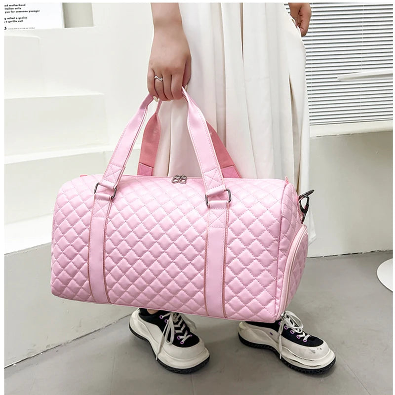 Duffle Tote Gym Fitness Bags for Woman PU Leather Handbag Travel Luggage Shoulder Sports Shoes Pocket Weekend Crossbody Bags