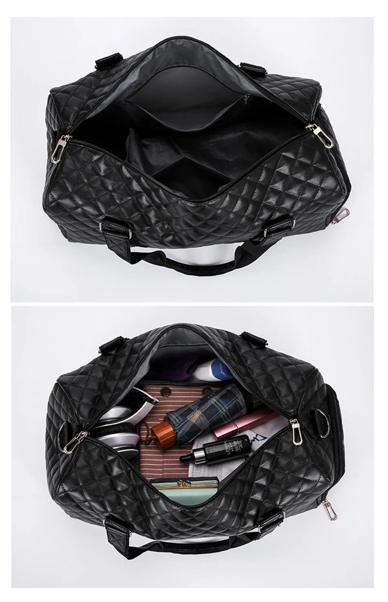 Duffle Tote Gym Fitness Bags for Woman PU Leather Handbag Travel Luggage Shoulder Sports Shoes Pocket Weekend Crossbody Bags