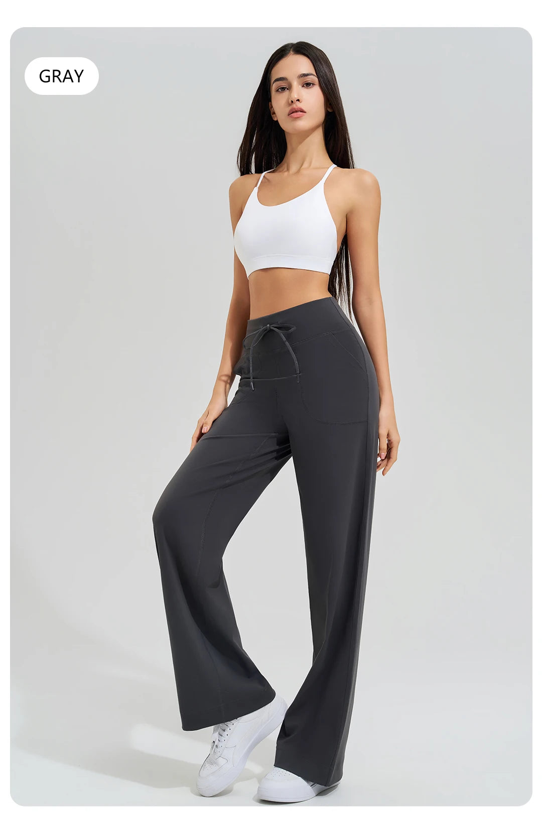 Women's yoga pants high waist wide leg gym casual pants solid color drawstring high elasticity quick drying tight pants