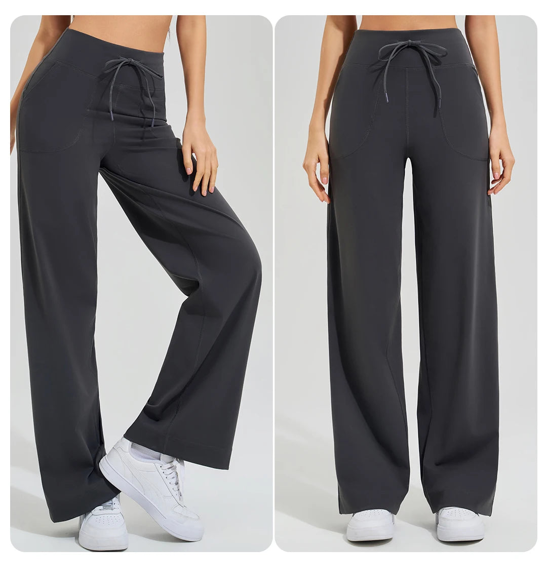 Women's yoga pants high waist wide leg gym casual pants solid color drawstring high elasticity quick drying tight pants