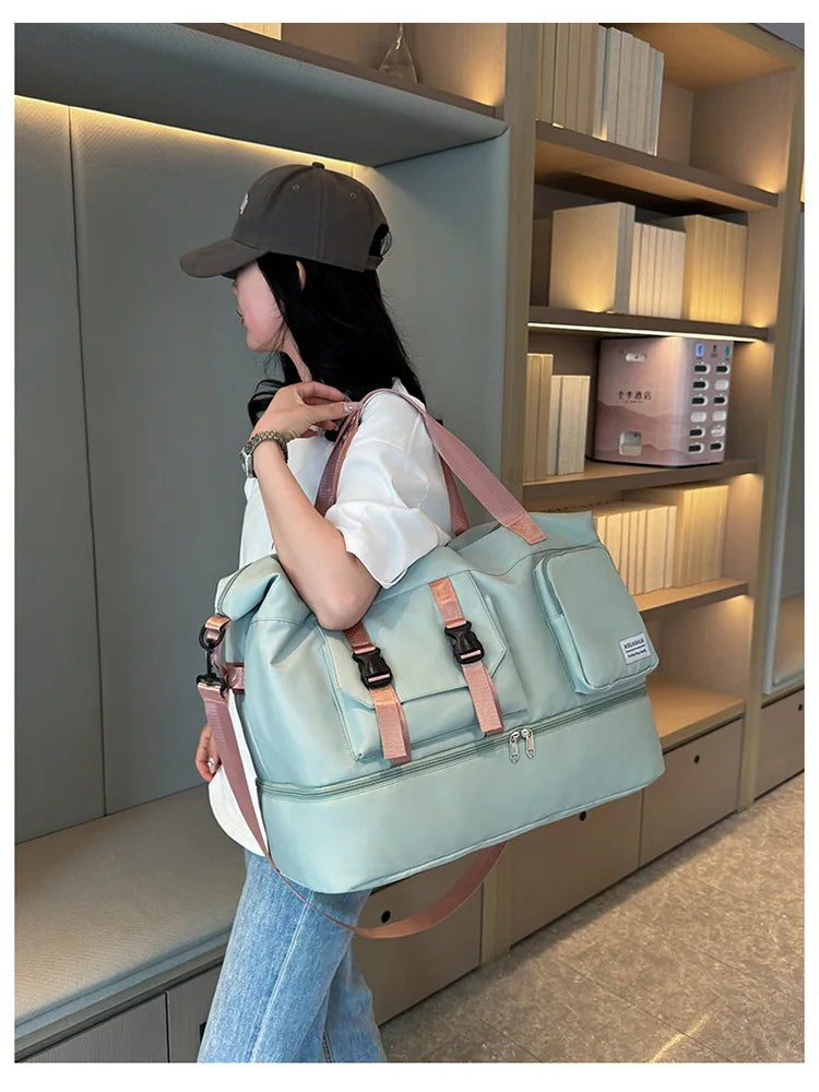 Sports Tote Gym Bag Travel Duffel Handbags for Women Shoulder Weekender Overnight Bag Dry Wet Yoga Workout Carryon Bags Pack