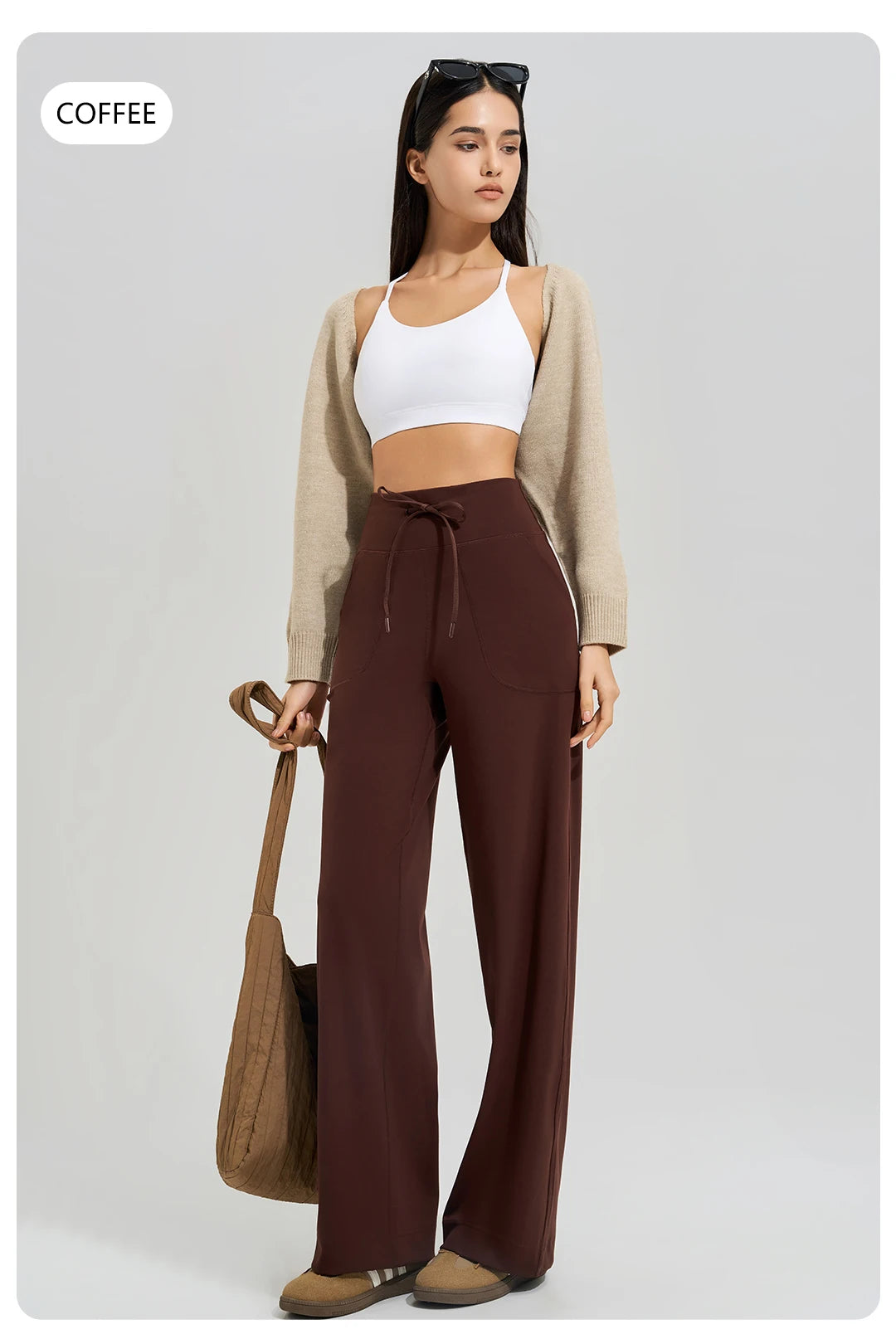 Women's yoga pants high waist wide leg gym casual pants solid color drawstring high elasticity quick drying tight pants