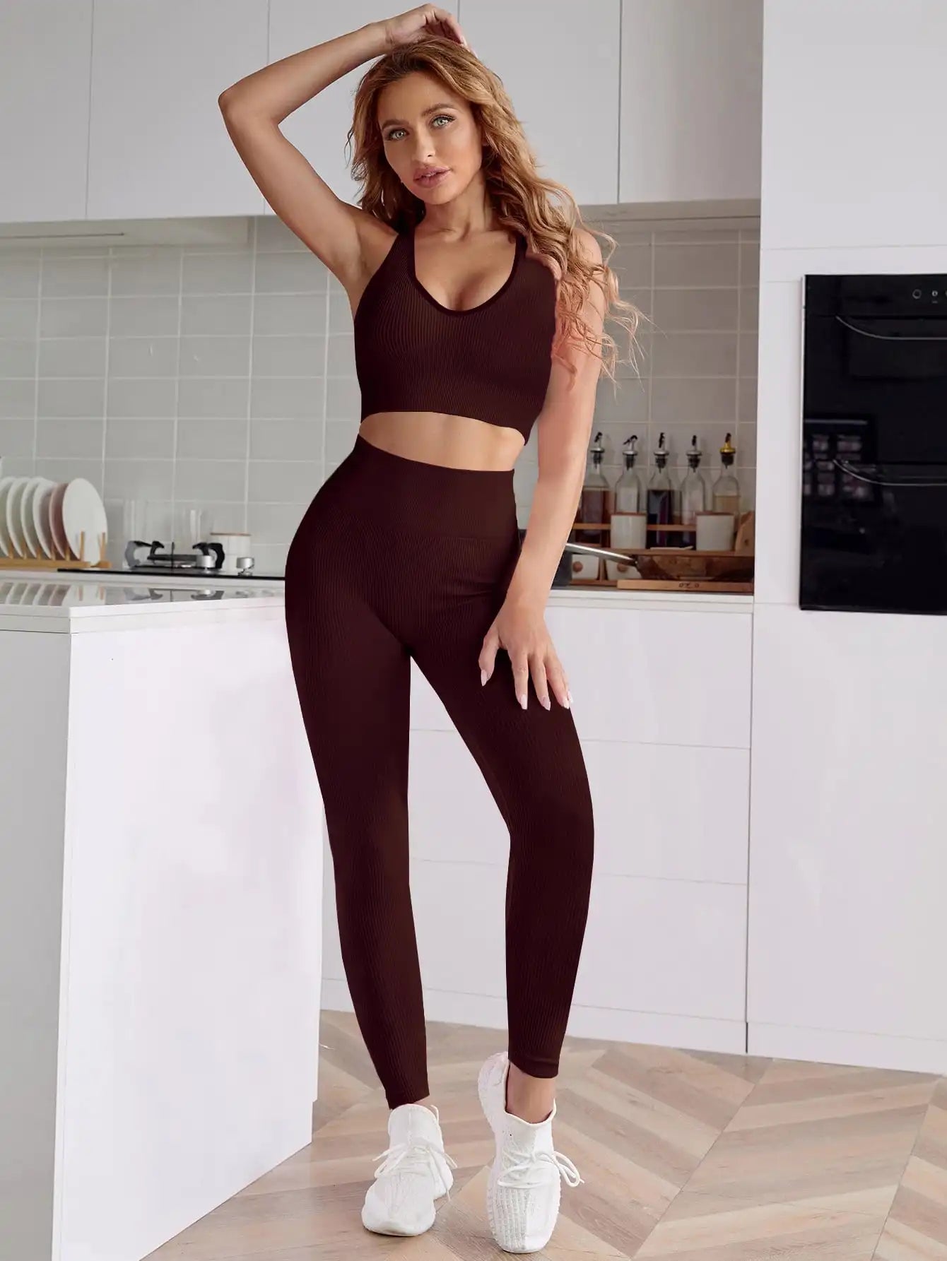 2 Pieces Women's Tracksuit Seamless Yoga Set Workout Sportswear Gym High Waist Leggings Fitness Sports Suits