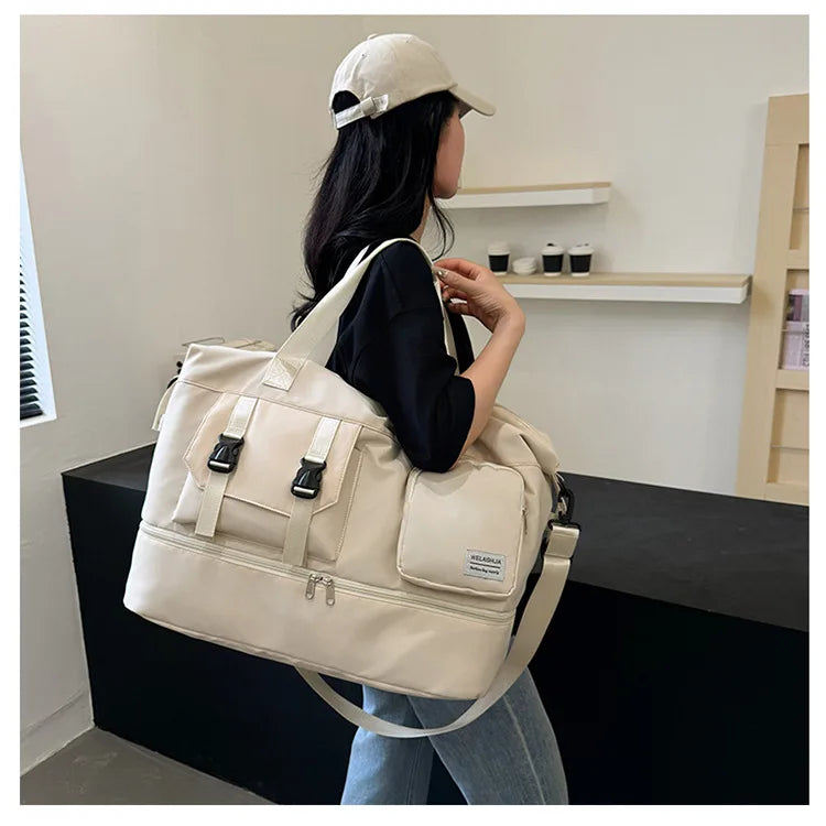 Sports Tote Gym Bag Travel Duffel Handbags for Women Shoulder Weekender Overnight Bag Dry Wet Yoga Workout Carryon Bags Pack