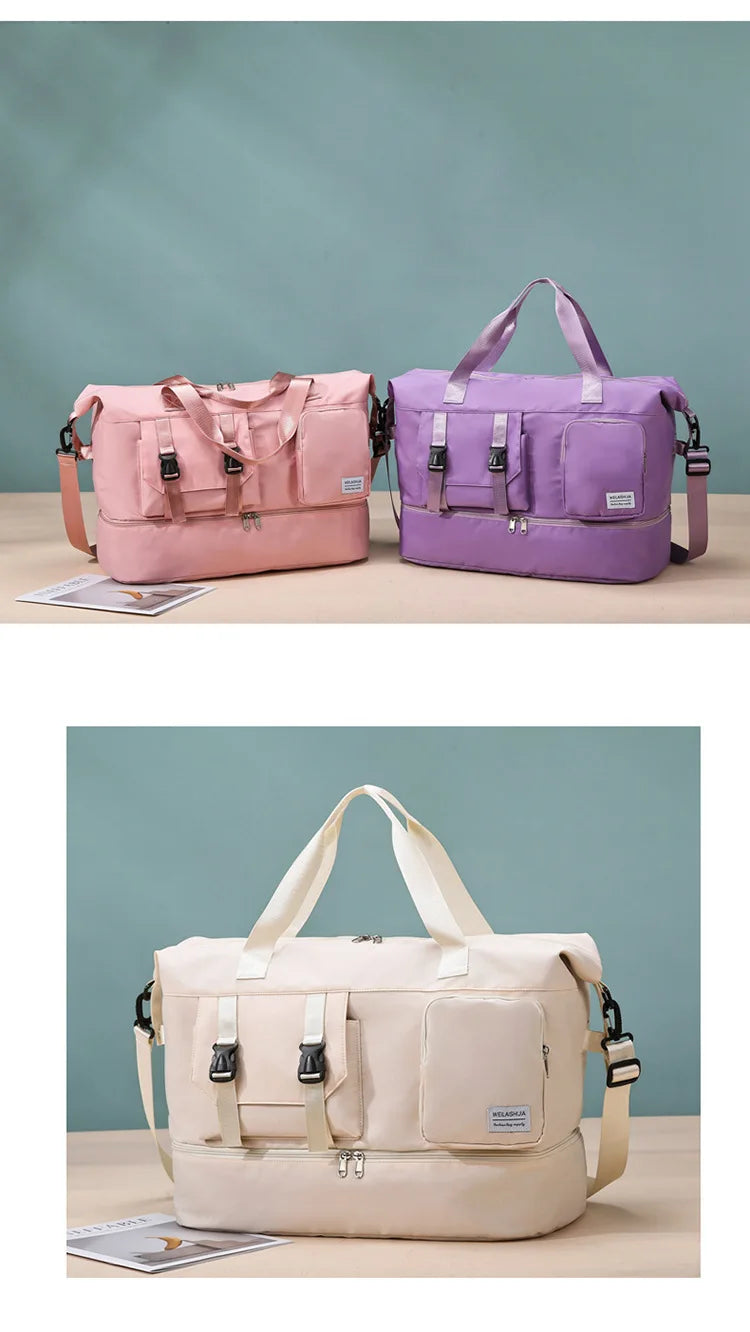 Sports Tote Gym Bag Travel Duffel Handbags for Women Shoulder Weekender Overnight Bag Dry Wet Yoga Workout Carryon Bags Pack