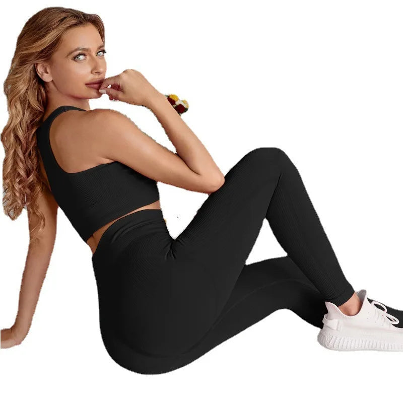 2 Pieces Women's Tracksuit Seamless Yoga Set Workout Sportswear Gym High Waist Leggings Fitness Sports Suits