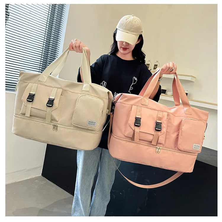 Sports Tote Gym Bag Travel Duffel Handbags for Women Shoulder Weekender Overnight Bag Dry Wet Yoga Workout Carryon Bags Pack