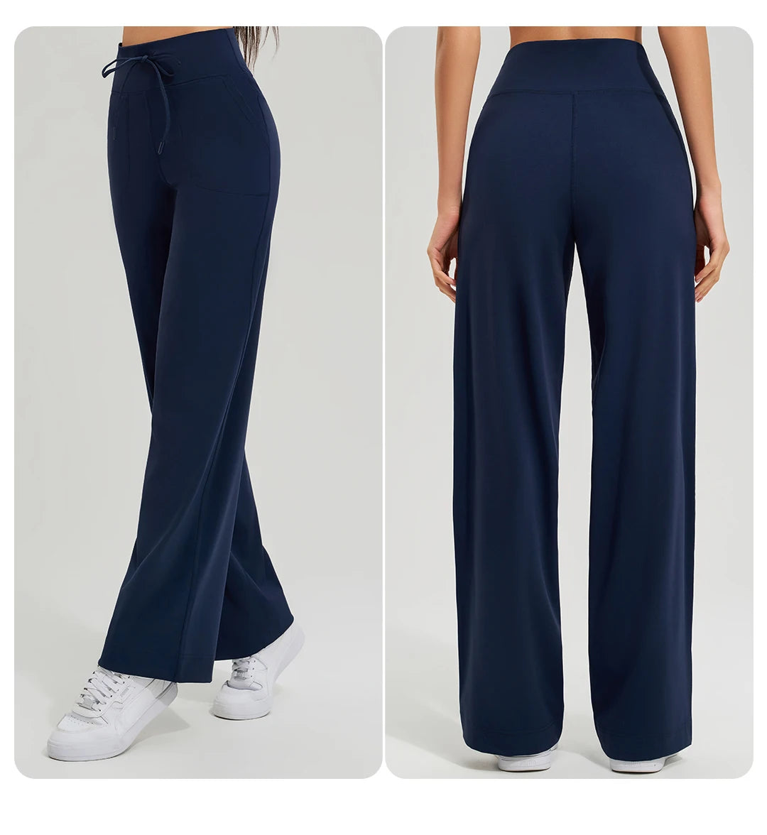 Women's yoga pants high waist wide leg gym casual pants solid color drawstring high elasticity quick drying tight pants