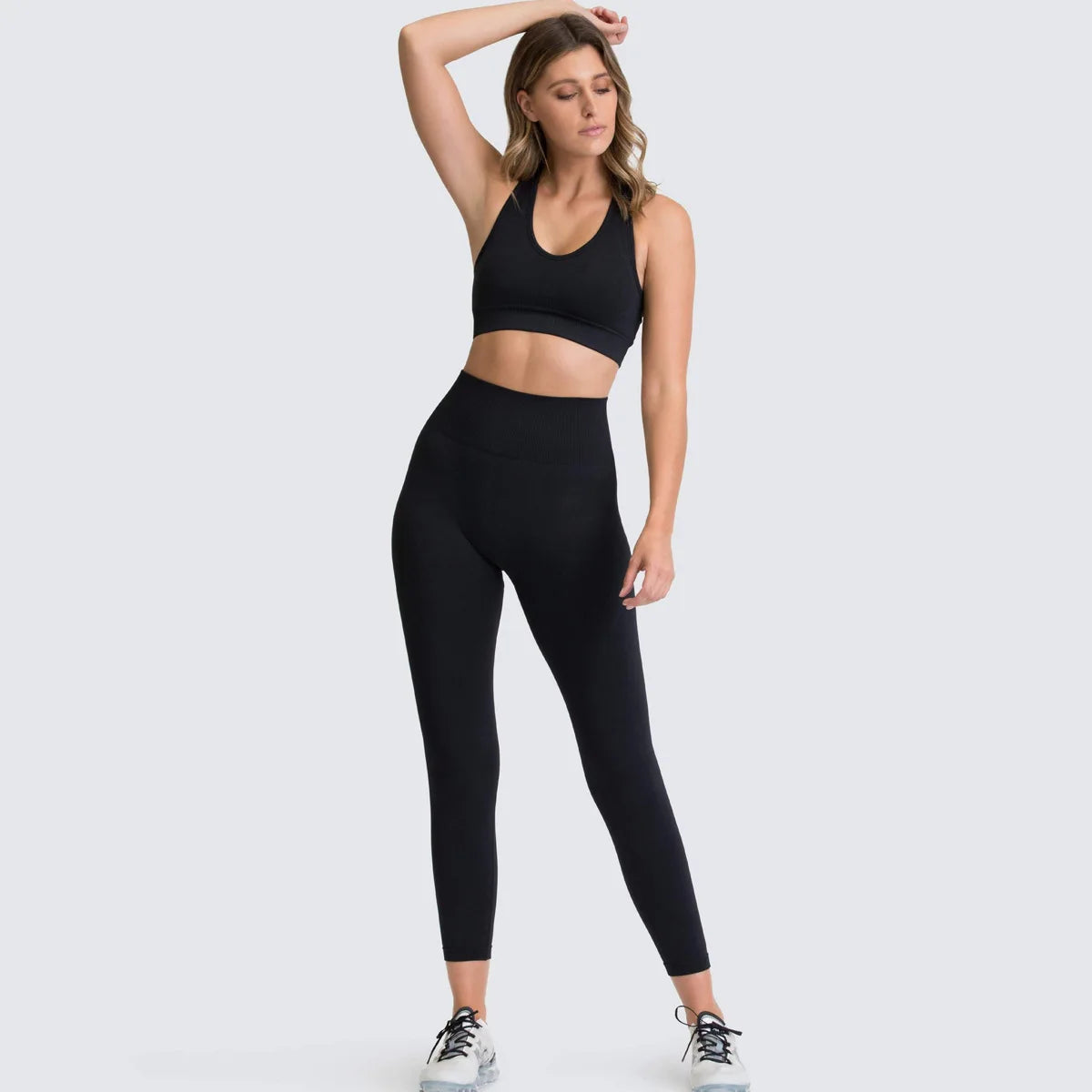 Women's Seamless Yoga Set Fitness Crop Top & Tummy Control High Waist Leggings with Built-in Bra Workout for Pilates Gym Running