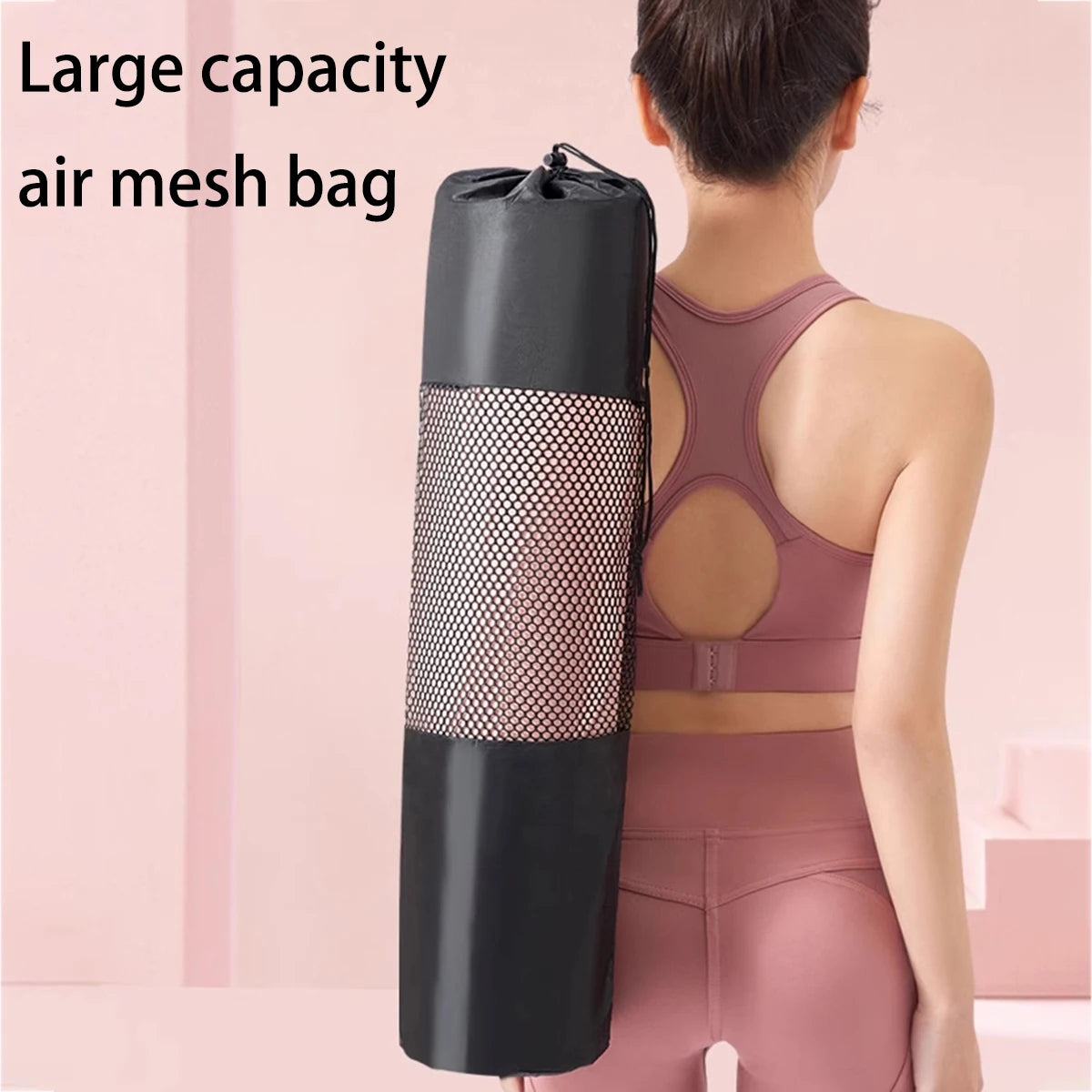 1 Breathable Yoga Mat Storage Mesh Bag - Durable Oxford Fabric, Black with Shoulder Strap, Perfect for Everyday Use and Fitness