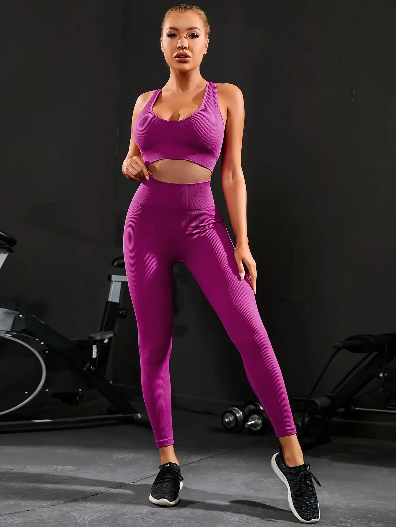2 Pieces Women's Tracksuit Seamless Yoga Set Workout Sportswear Gym High Waist Leggings Fitness Sports Suits
