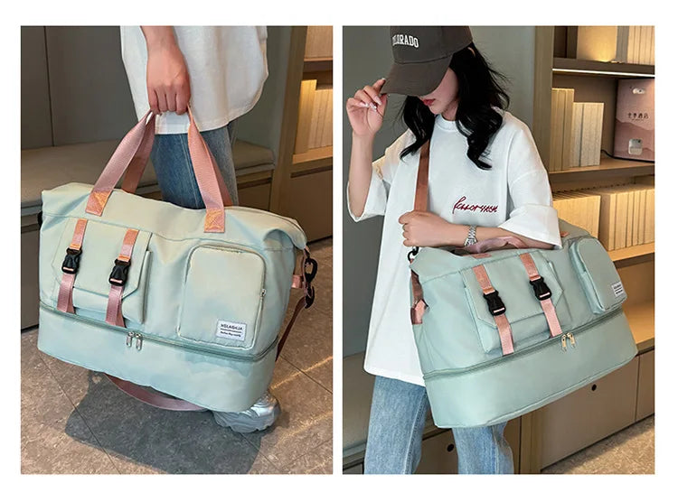 Sports Tote Gym Bag Travel Duffel Handbags for Women Shoulder Weekender Overnight Bag Dry Wet Yoga Workout Carryon Bags Pack