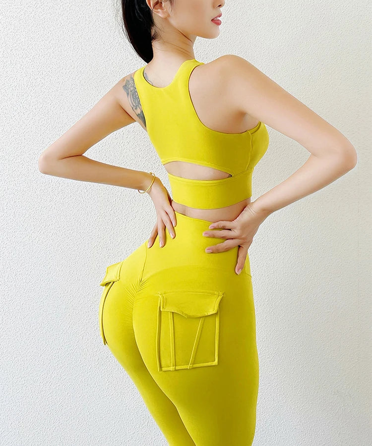 Women's Gym Leggings Pocket Yoga Pants Sexy Naked Feeling  Fitness Sports Pants Stretch Soft High Waist Running Push Up Leggings