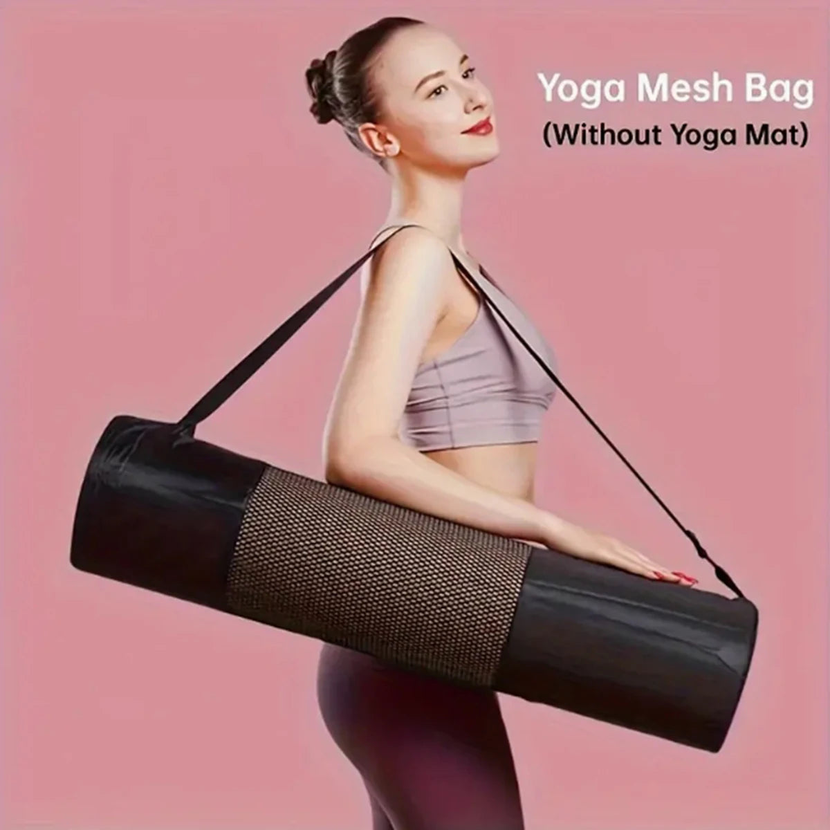 1 Breathable Yoga Mat Storage Mesh Bag - Durable Oxford Fabric, Black with Shoulder Strap, Perfect for Everyday Use and Fitness