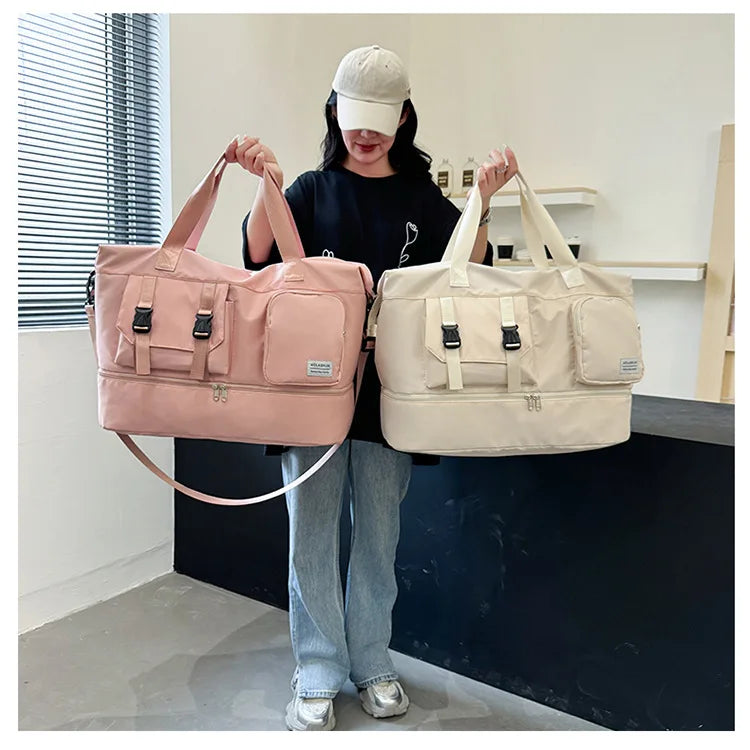 Sports Tote Gym Bag Travel Duffel Handbags for Women Shoulder Weekender Overnight Bag Dry Wet Yoga Workout Carryon Bags Pack