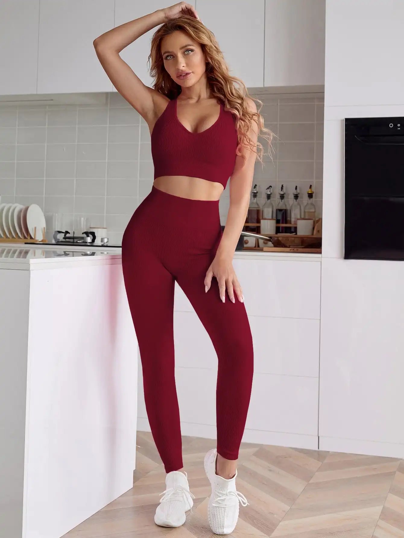2 Pieces Women's Tracksuit Seamless Yoga Set Workout Sportswear Gym High Waist Leggings Fitness Sports Suits