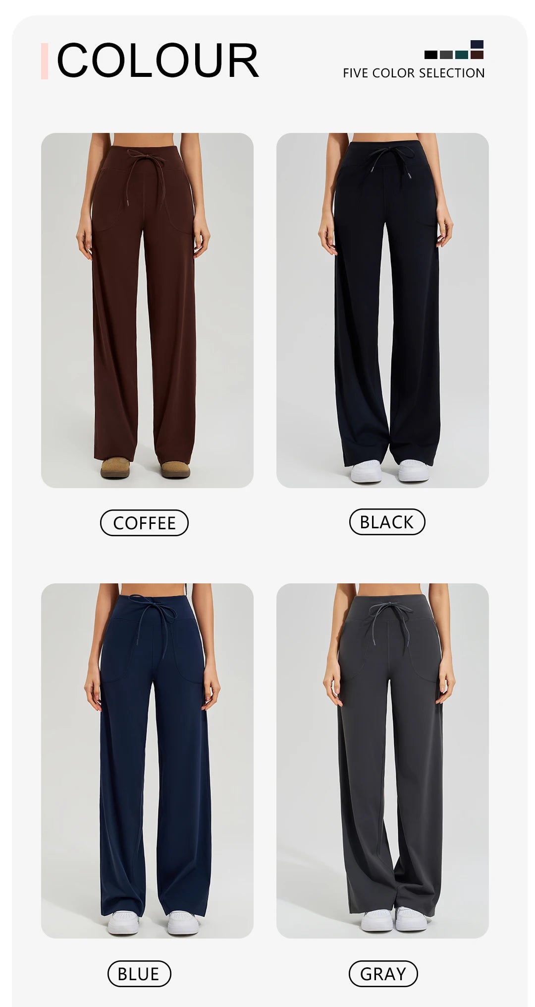 Women's yoga pants high waist wide leg gym casual pants solid color drawstring high elasticity quick drying tight pants