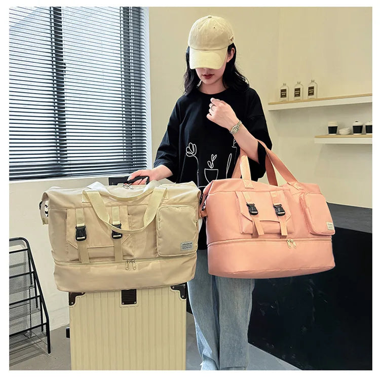 Sports Tote Gym Bag Travel Duffel Handbags for Women Shoulder Weekender Overnight Bag Dry Wet Yoga Workout Carryon Bags Pack