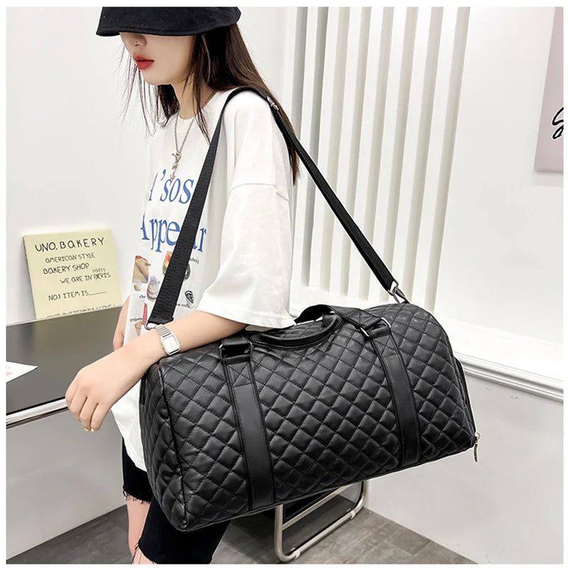 Duffle Tote Gym Fitness Bags for Woman PU Leather Handbag Travel Luggage Shoulder Sports Shoes Pocket Weekend Crossbody Bags