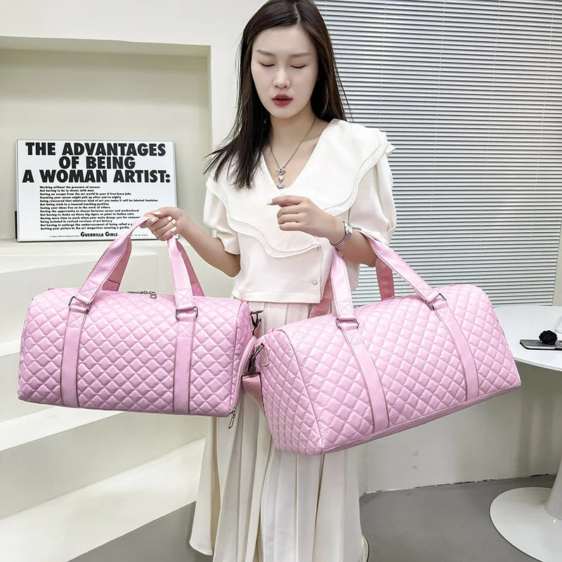 Duffle Tote Gym Fitness Bags for Woman PU Leather Handbag Travel Luggage Shoulder Sports Shoes Pocket Weekend Crossbody Bags