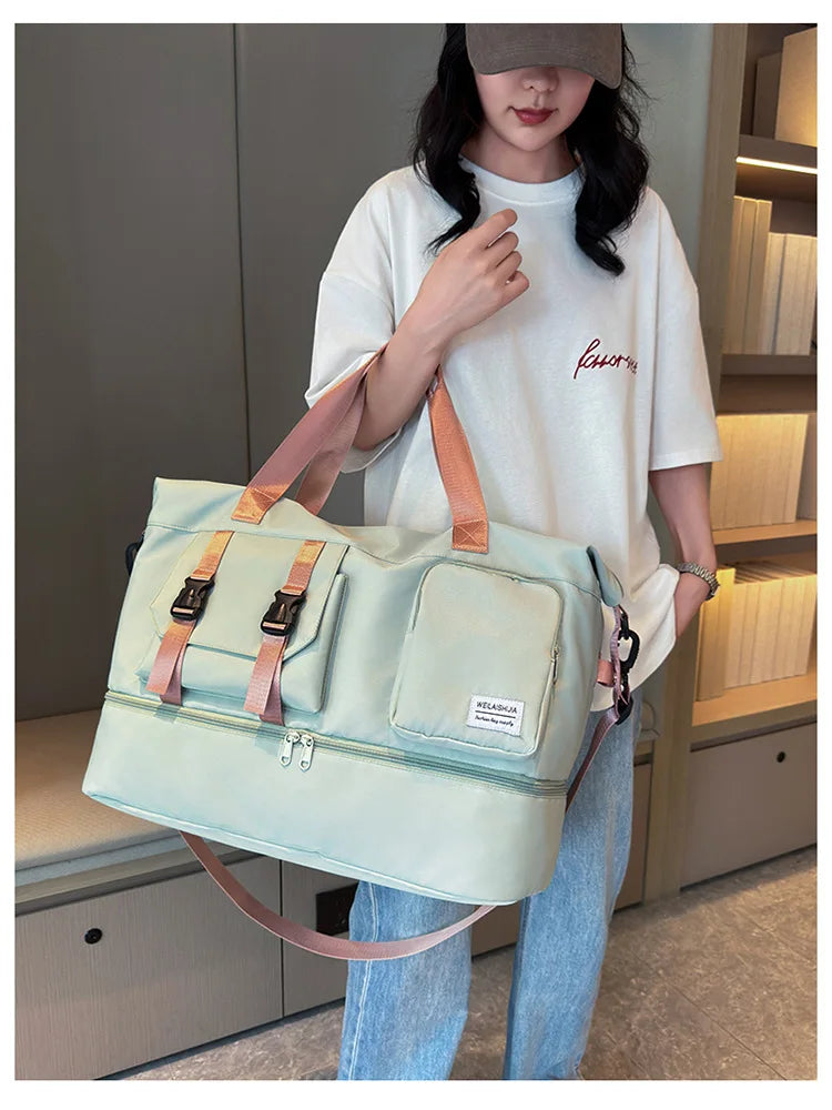 Sports Tote Gym Bag Travel Duffel Handbags for Women Shoulder Weekender Overnight Bag Dry Wet Yoga Workout Carryon Bags Pack