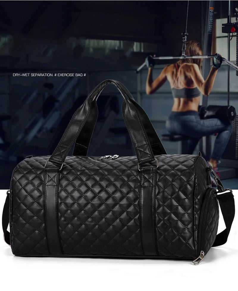 Duffle Tote Gym Fitness Bags for Woman PU Leather Handbag Travel Luggage Shoulder Sports Shoes Pocket Weekend Crossbody Bags