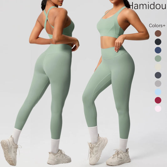 Women 2pcs Patchwork Sport Yoga Suit Training Sleeveless Sport Gym Tops  Tummy Control Slimming Booty Leggings Yoga Suit Sports