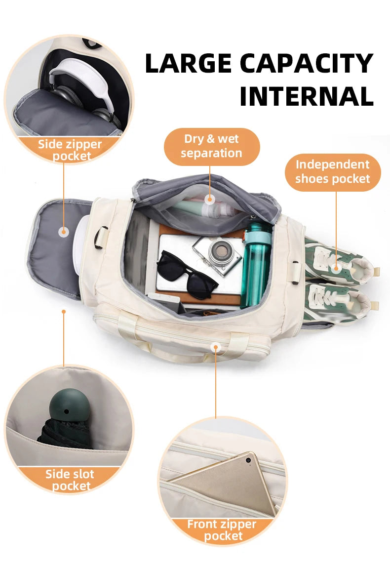 Fitness Gym Bag with Shoes Pocket Yoga Sports Outdoor Travel Business Trip Handbag Dry Wet Short Distance Luggage Shoulder Bags