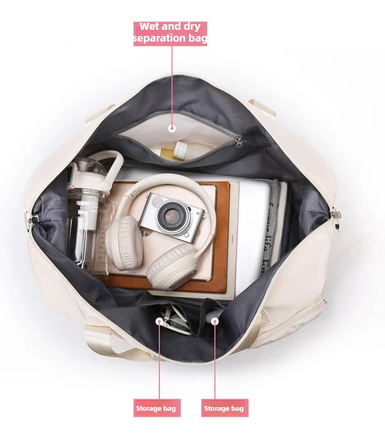 Sports Tote Gym Bag Travel Duffel Handbags for Women Shoulder Weekender Overnight Bag Dry Wet Yoga Workout Carryon Bags Pack