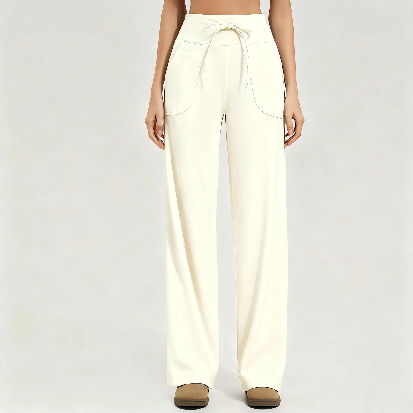 Women's yoga pants high waist wide leg gym casual pants solid color drawstring high elasticity quick drying tight pants