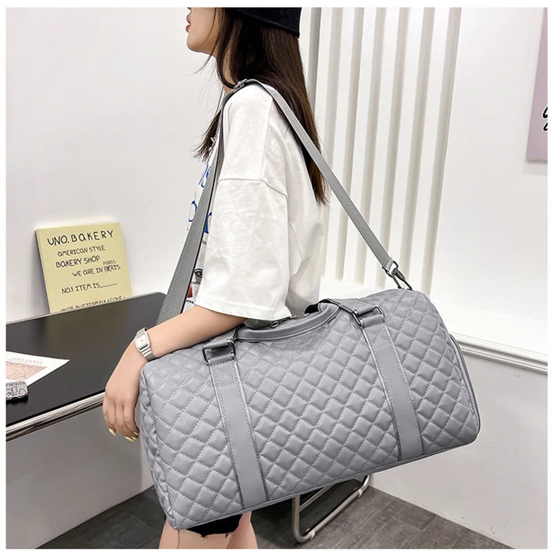 Duffle Tote Gym Fitness Bags for Woman PU Leather Handbag Travel Luggage Shoulder Sports Shoes Pocket Weekend Crossbody Bags
