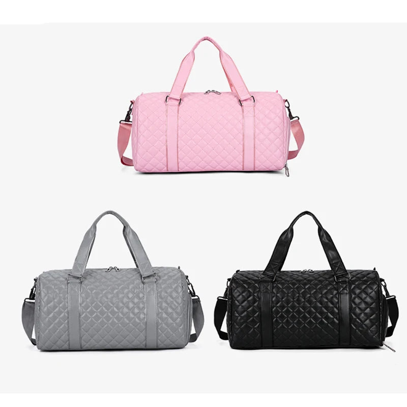 Duffle Tote Gym Fitness Bags for Woman PU Leather Handbag Travel Luggage Shoulder Sports Shoes Pocket Weekend Crossbody Bags