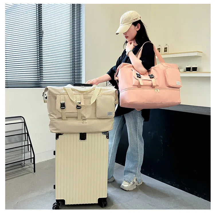 Sports Tote Gym Bag Travel Duffel Handbags for Women Shoulder Weekender Overnight Bag Dry Wet Yoga Workout Carryon Bags Pack