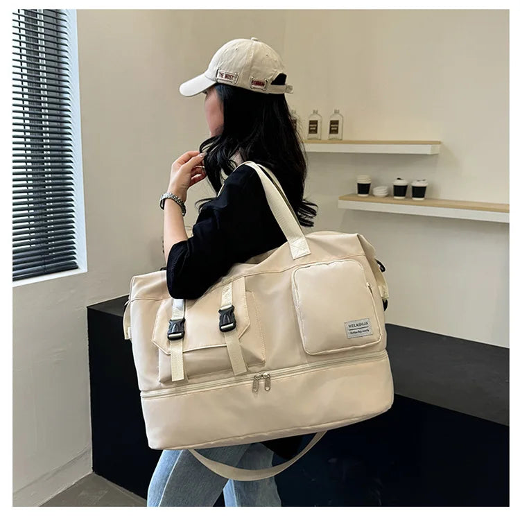 Sports Tote Gym Bag Travel Duffel Handbags for Women Shoulder Weekender Overnight Bag Dry Wet Yoga Workout Carryon Bags Pack