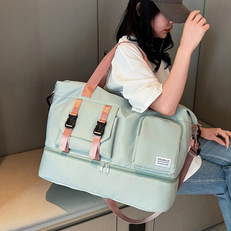 Sports Tote Gym Bag Travel Duffel Handbags for Women Shoulder Weekender Overnight Bag Dry Wet Yoga Workout Carryon Bags Pack