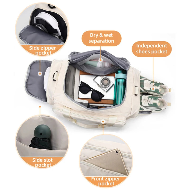 Fitness Gym Bag with Shoes Pocket Yoga Sports Outdoor Travel Business Trip Handbag Dry Wet Short Distance Luggage Shoulder Bags