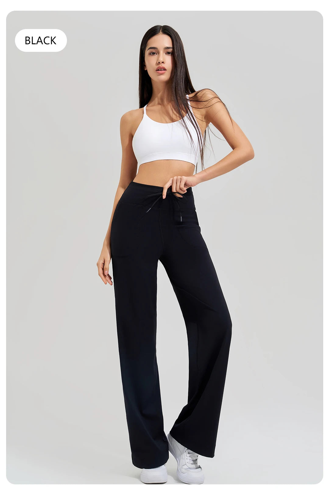 Women's yoga pants high waist wide leg gym casual pants solid color drawstring high elasticity quick drying tight pants