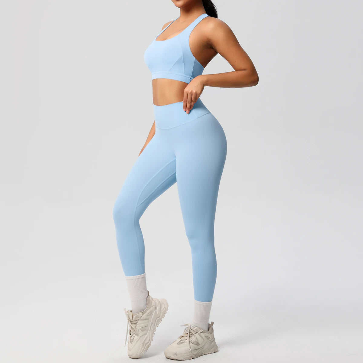 Women 2pcs Patchwork Sport Yoga Suit Training Sleeveless Sport Gym Tops  Tummy Control Slimming Booty Leggings Yoga Suit Sports