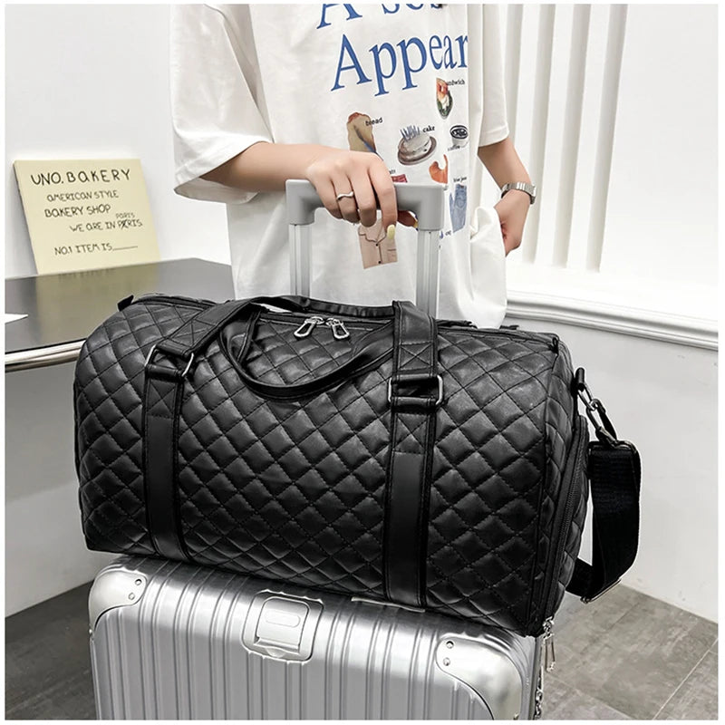 Duffle Tote Gym Fitness Bags for Woman PU Leather Handbag Travel Luggage Shoulder Sports Shoes Pocket Weekend Crossbody Bags