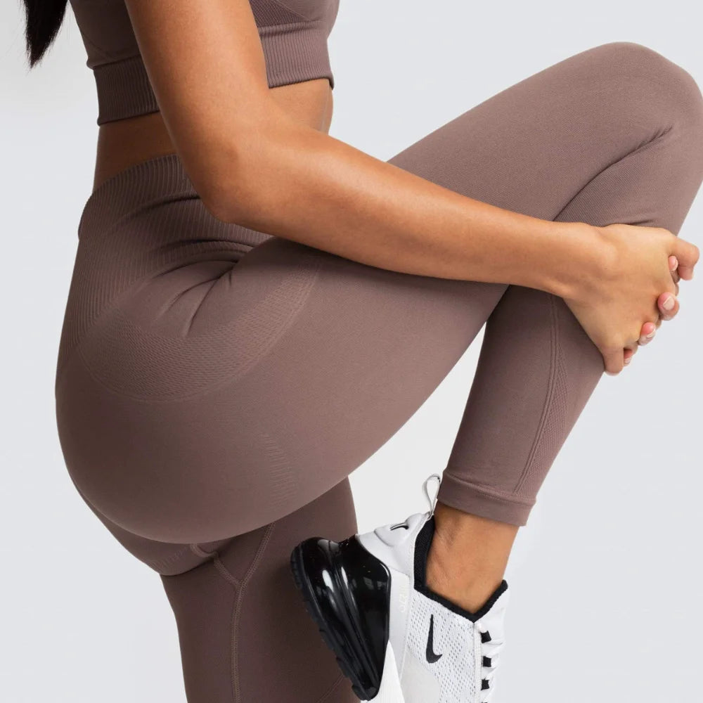 Women's Seamless Yoga Set Fitness Crop Top & Tummy Control High Waist Leggings with Built-in Bra Workout for Pilates Gym Running